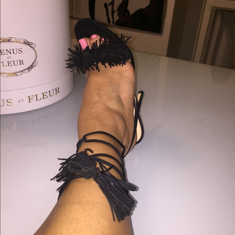 Black suede leather heels